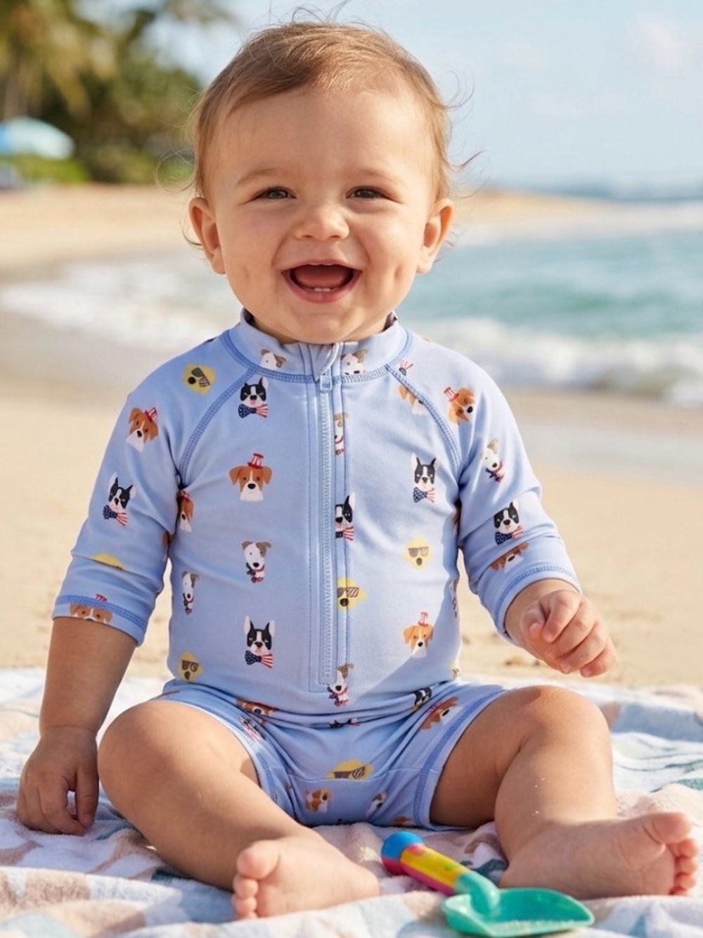 Janie & Jack. - Baby one piece swimsuit
Dogs print rush guard light blue 6 -12 m